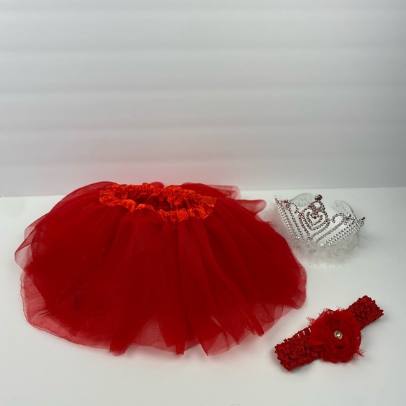 Baby Red Tutu with headband and tiara crown dress up costume Valentine’s Day - Picture 17 of 17